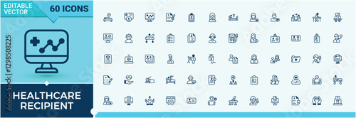 Healthcare Recipient icon pack. Contains such icons as virus, old, fat, age, patient, treatment, health, ache. Icon design. Solid line editable vector illustration.