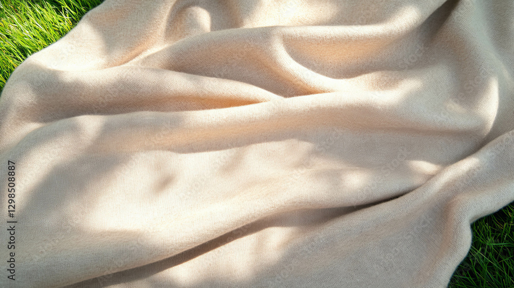 Fototapeta premium Cozy wool texture with soft, delicate weave on sunlit grass background