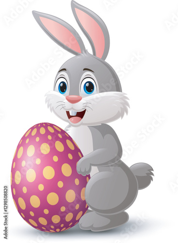 Cute little bunny with easter egg on white background