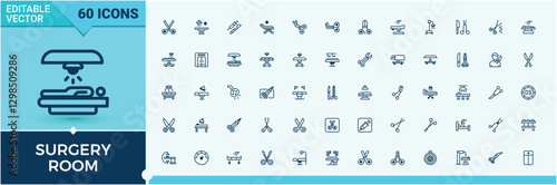 Surgery Room icon collection. Contains related to doctor, care, medical, patient, prone and more. Expanded stroke. Vector outline and solid icons collection.