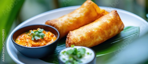 Wallpaper Mural Crispy Spring Rolls with Dipping Sauces. Torontodigital.ca