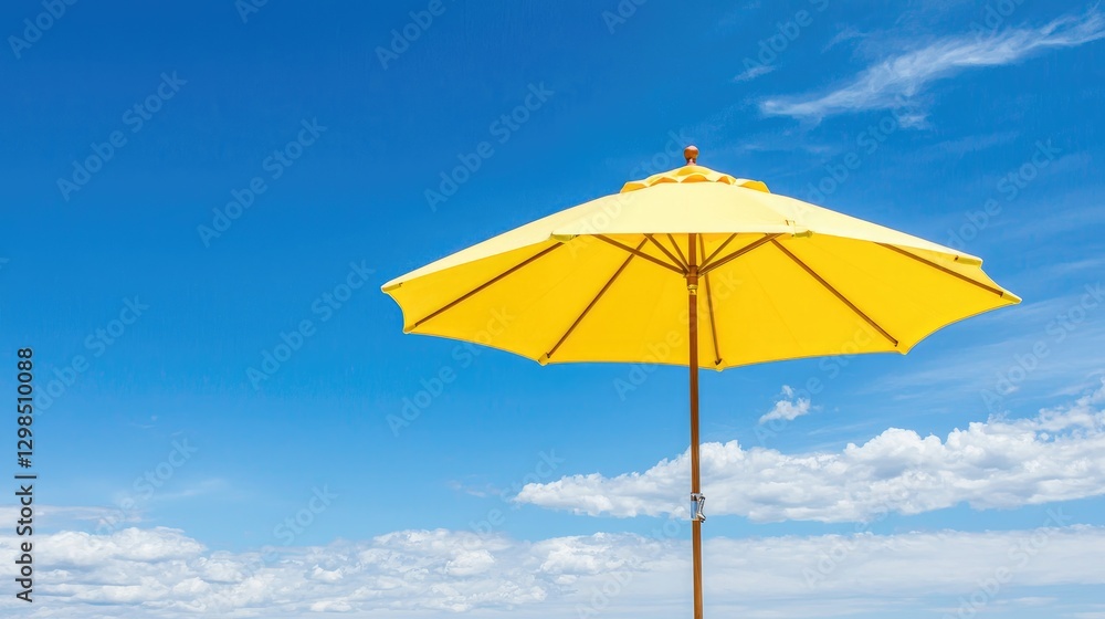 Obraz premium Yellow beach umbrella under blue sky, summer vacation