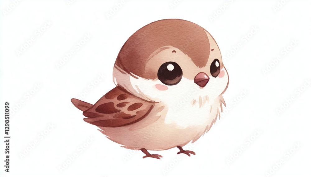 Obraz premium Minimalist watercolor illustration of Cute cartoon sparrow