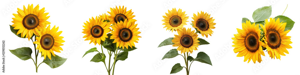 Obraz premium Vibrant and cheerful yellow sunflowers blooming in a lush pastoral summer field The sunflowers stand tall their faces lifted towards the sun creating a beautiful and serene natural landscape