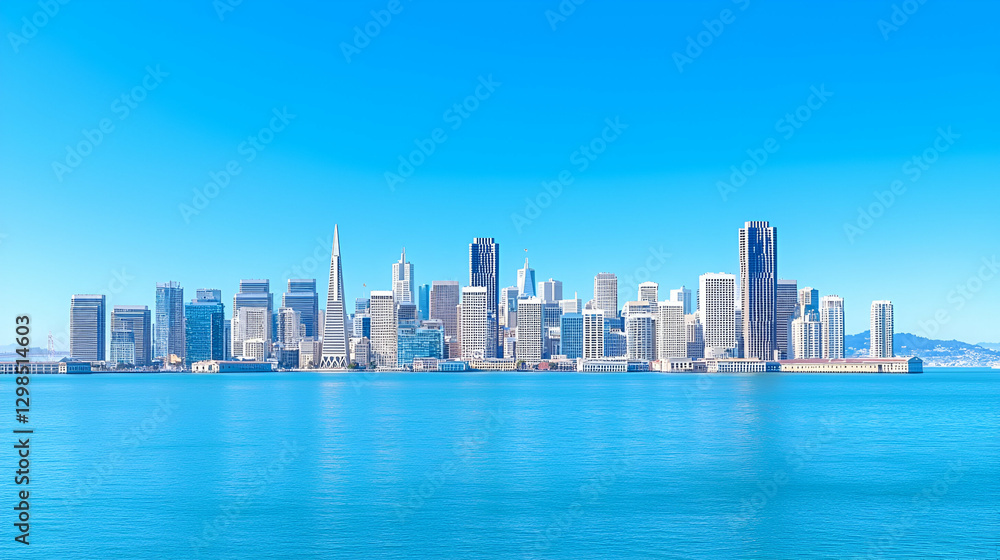 Fototapeta premium Panoramic View of a Vibrant City Skyline Under Clear Blue Sky