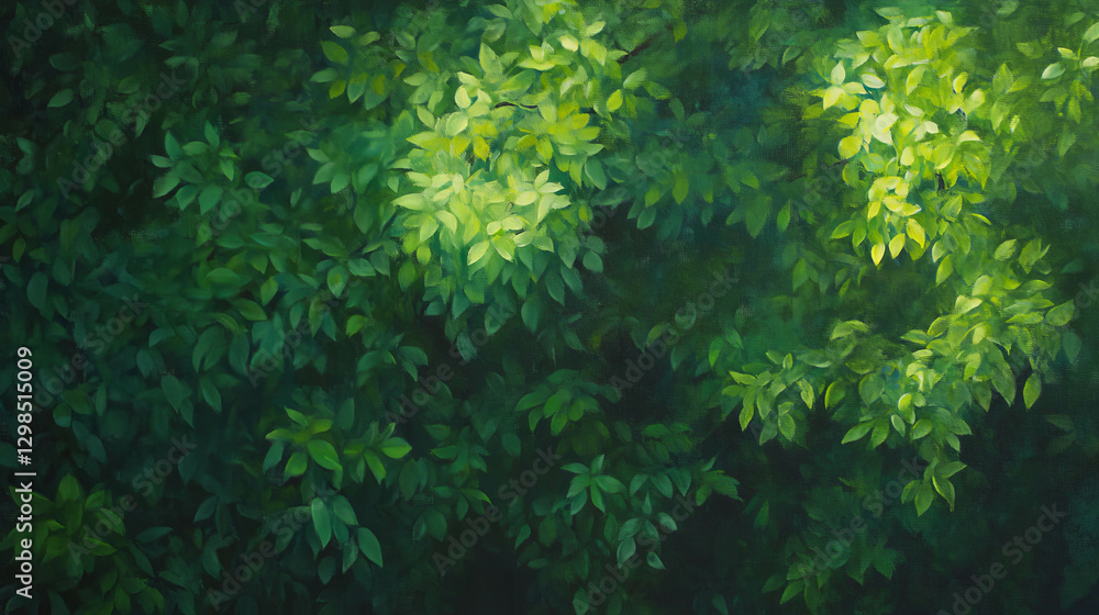 Fototapeta premium Sunlight filtering through lush forest canopy for nature and eco designs