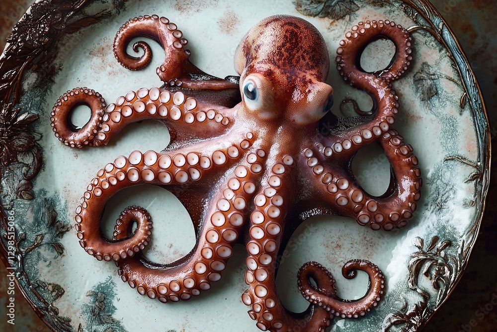 Obraz premium Octopus served on a plate. Generative Ai