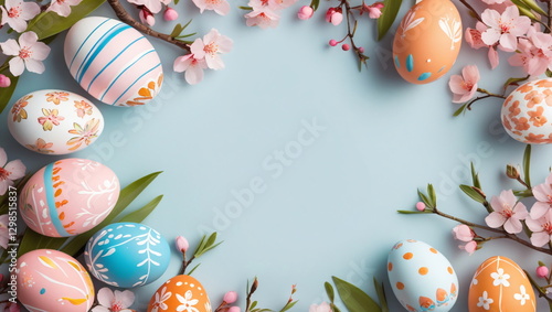 Spring Easter Egg Painting – Floral Decor and Festive Flat Lay Arrangement photo