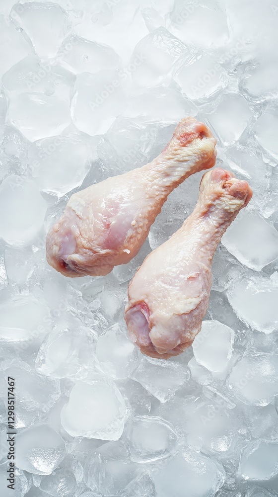 Fototapeta premium Fresh Chicken Legs on Ice for Culinary Use