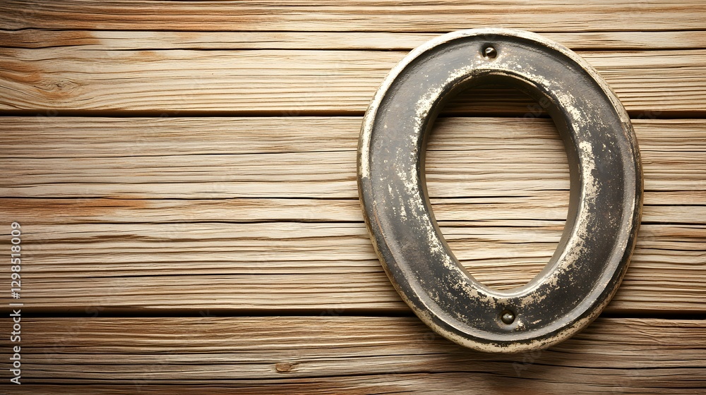 Rustic Metal Number Zero on Wooden Background Rustic Metal Number Zero on Wooden Background