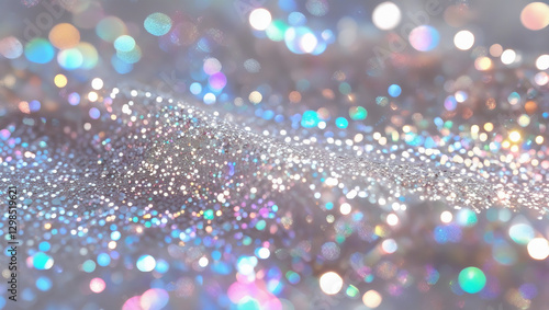 Silver Holographic Glitter Texture with Multicolor Reflective Particles – Shimmering Chrome Sequins Powder for Luxury and Festive Backgrounds