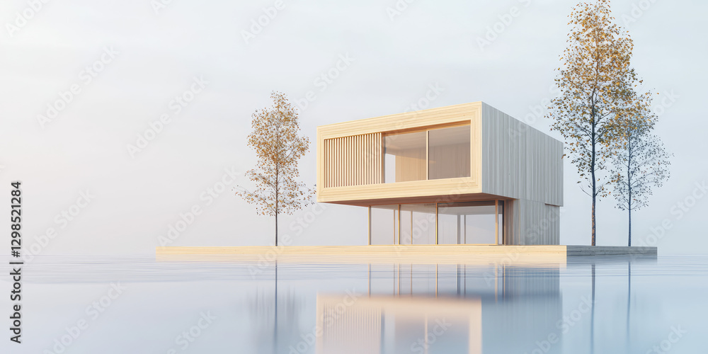 Modern wooden house extension construction. Framing with wooden beams and supports. Building a house with a wooden base Modern wooden house extension construction. Framing with wooden beams and supports. Building a house with a wooden base