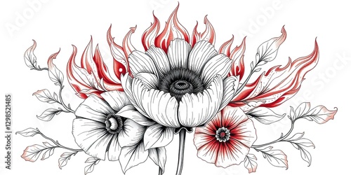 Bohemian Floral Design with Fiery Flame Patterns