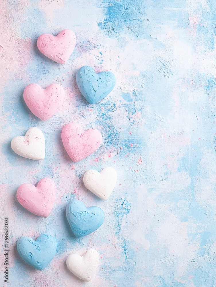 Obraz premium Colorful heart shaped decorations arranged on a pastel background for festive celebrations and events. Generative AI