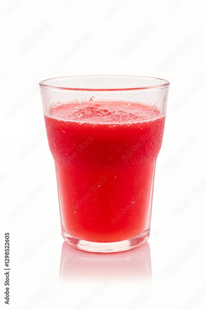 Fresh red fruit smoothie in a clear glass on a white background Fresh red fruit smoothie in a clear glass on a white background