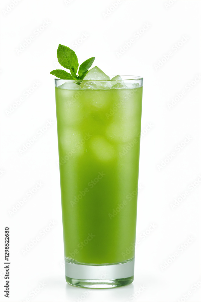 Refreshing iced green drink with mint leaves on a white background Refreshing iced green drink with mint leaves on a white background