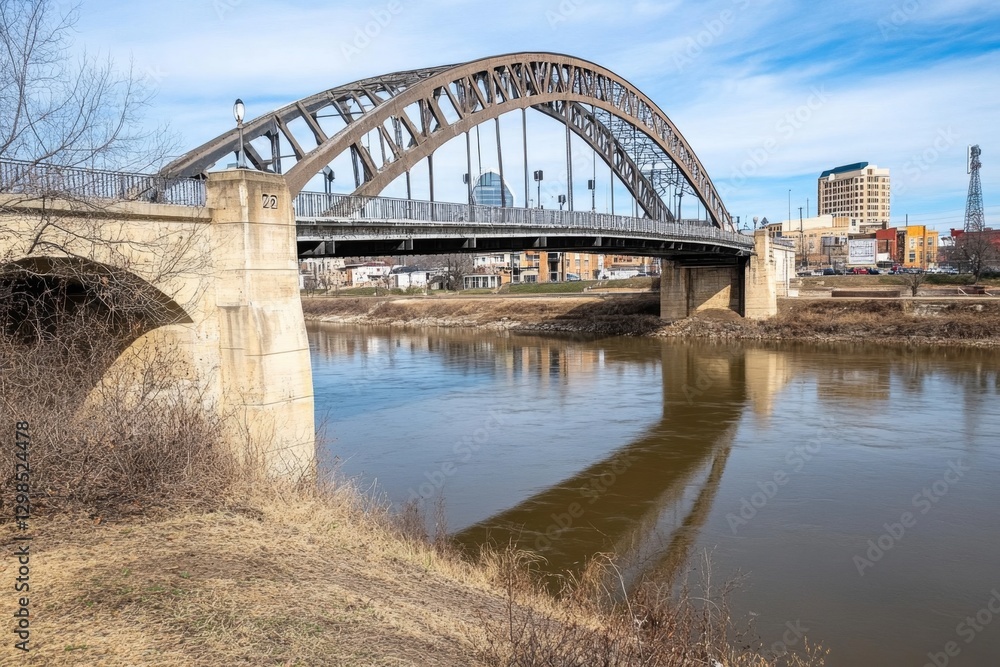 A grand city built along a majestic river, with historic bridges connecting both sides A grand city built along a majestic river, with historic bridges connecting both sides