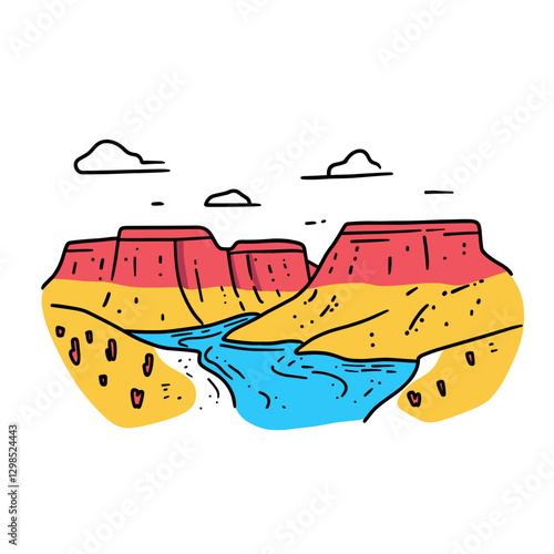 Grand Canyon National Park illustration in an doodle inca cartoon style. Simple minimalist drawing of Grand Canyon National Park