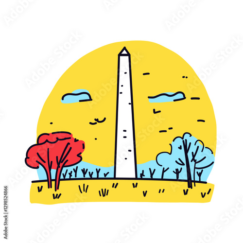 Washington Monument illustration in an doodle inca cartoon style. Simple minimalist drawing of Washington Monument