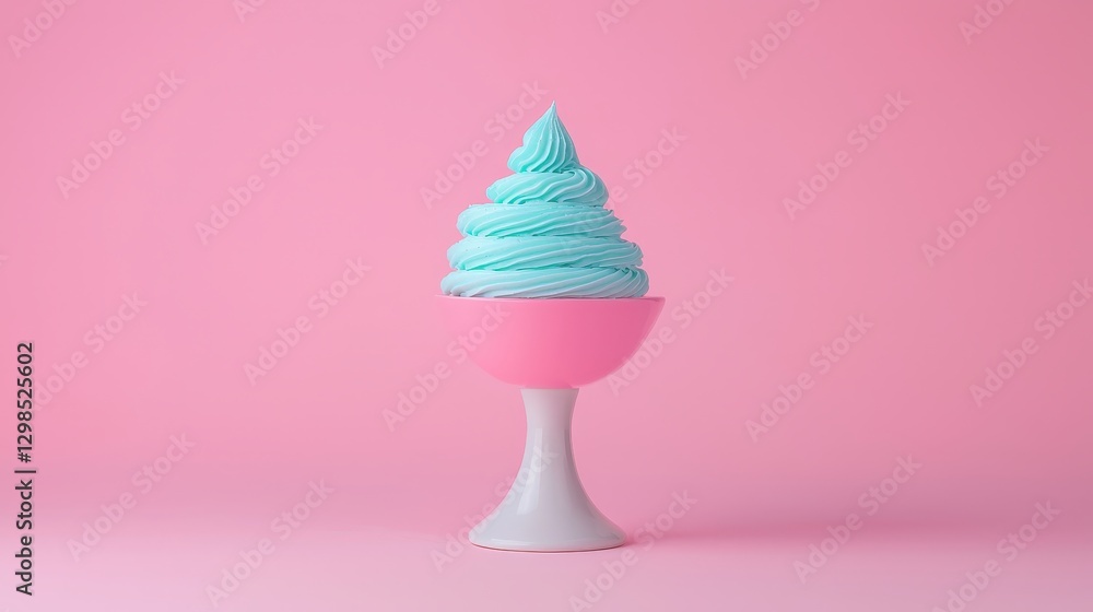 Turquoise dessert spirals in pink and white pedestal bowl, set on pink background Turquoise dessert spirals in pink and white pedestal bowl, set on pink background