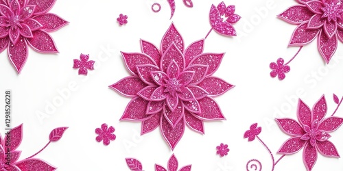 Delicate Pink Glitter Floral Design on White