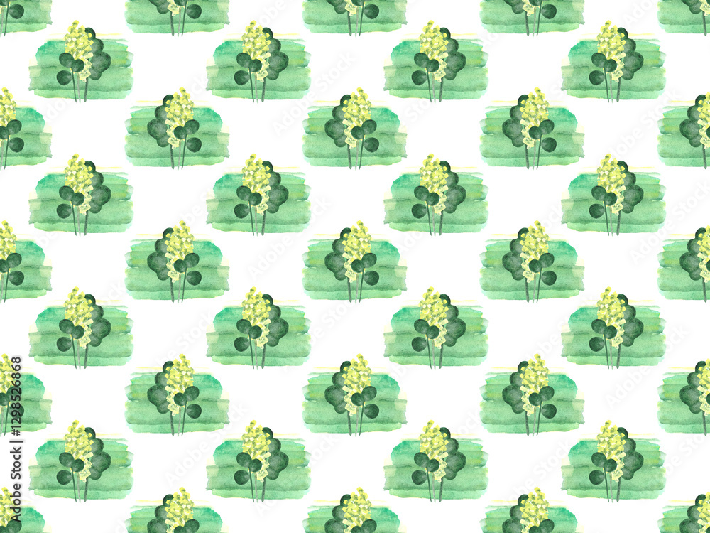 Seamless pattern of watercolor green plants. Botanical watercolor background.