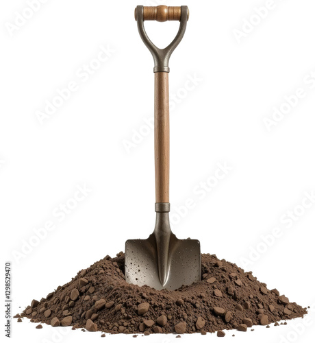 Shovel in a pile of earth, transparent background png