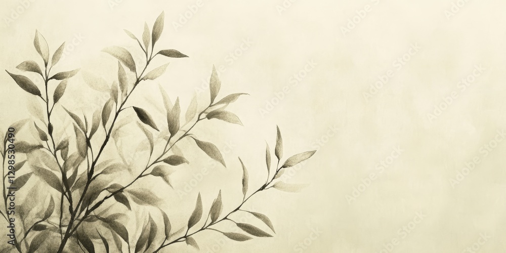 Naklejka premium Watercolor Painting, Delicate Tree Branches on Textured Paper Background, Nature Inspired Art