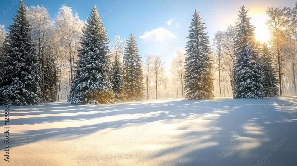Winter wonderland scene snow-covered pines serene landscape morning light natural beauty tranquil atmosphere Winter wonderland scene snow-covered pines serene landscape morning light natural beauty tranquil atmosphere
