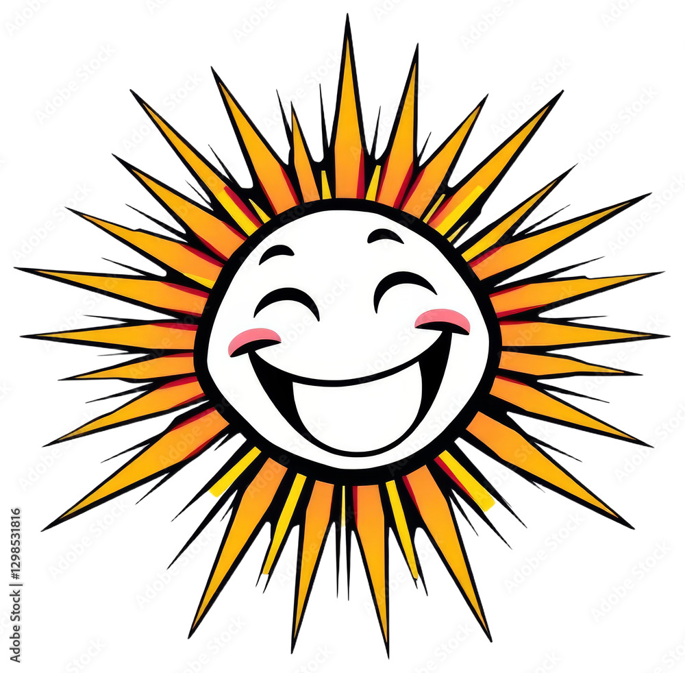 Happy Sunburst Cartoon Face Illustration, transparent background png Happy Sunburst Cartoon Face Illustration, transparent background png