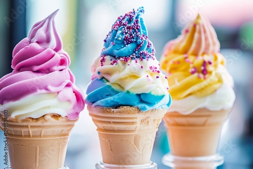 Wallpaper Mural Colorful swirled ice cream cones with sprinkles in focus Torontodigital.ca