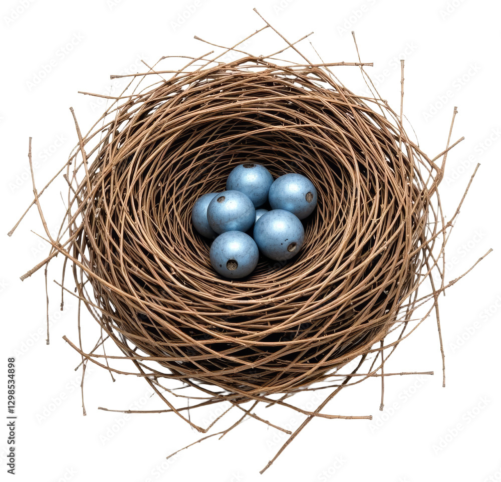 Fototapeta premium Nest with light blue eggs, transparent background png