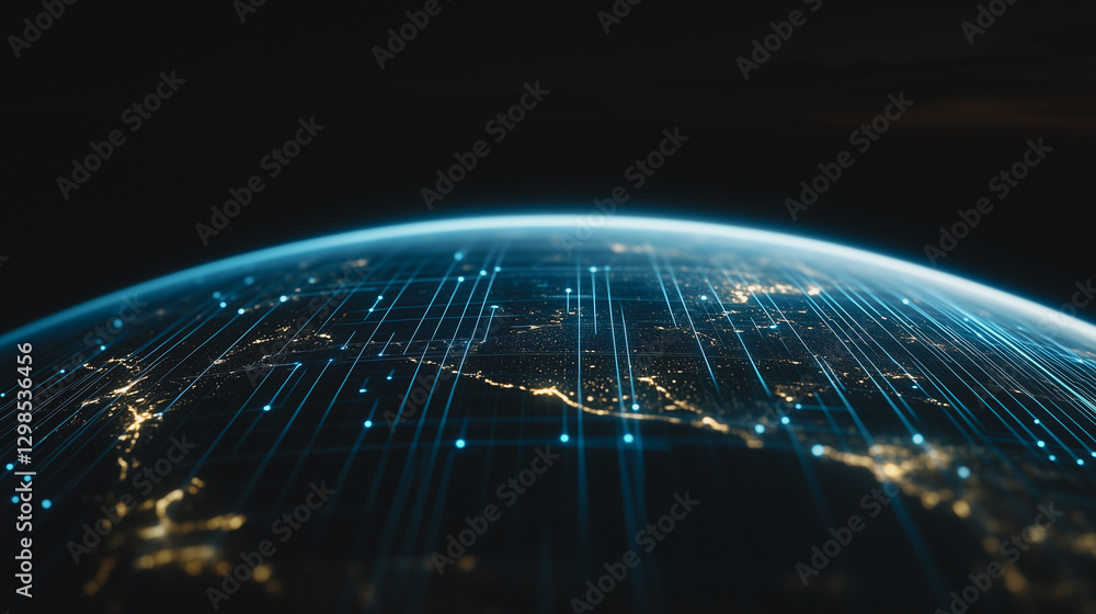 Global Connectivity: A captivating image showcasing the Earth enveloped in a network of glowing lines, representing global connectivity and data flow, set against a mesmerizing deep space background. Global Connectivity: A captivating image showcasing the Earth enveloped in a network of glowing lines, representing global connectivity and data flow, set against a mesmerizing deep space background.
