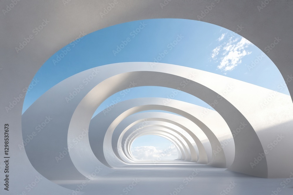 Obraz premium Abstract architectural tunnel with sky view.