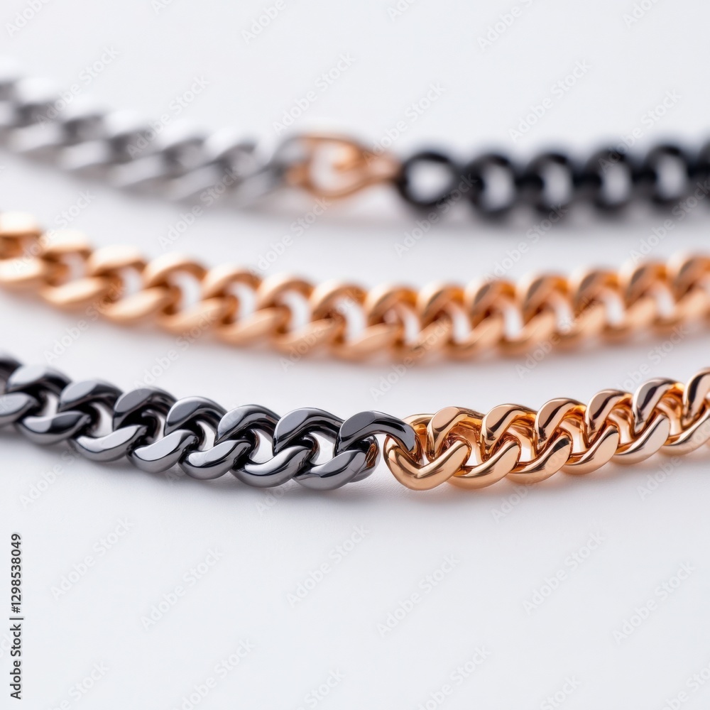Obraz premium Three Chain Necklaces on White Background