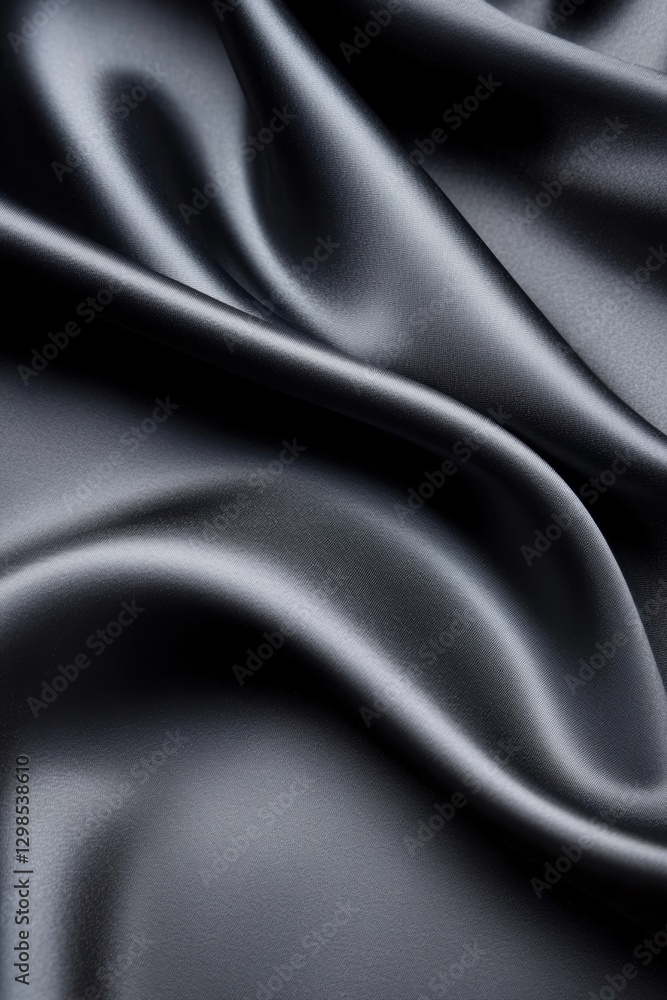 Fototapeta premium A close-up of luxurious black fabric flowing gracefully, perfect for showcasing elegance in fashion, home decor, or textile design, Ideal for backgrounds, product displays, or artistic projects,