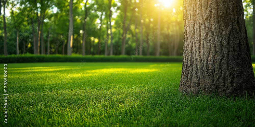 serene landscape featuring tall tree beside lush green grass, illuminated by warm sunlight filtering through forest. This tranquil scene evokes sense of peace and connection with nature serene landscape featuring tall tree beside lush green grass, illuminated by warm sunlight filtering through forest. This tranquil scene evokes sense of peace and connection with nature