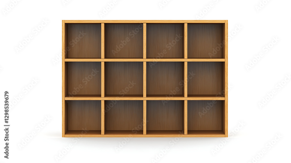 A wooden shelf with nine shelves A wooden shelf with nine shelves