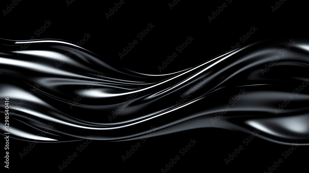 Obraz premium A long, black, shiny, and silky ribbon