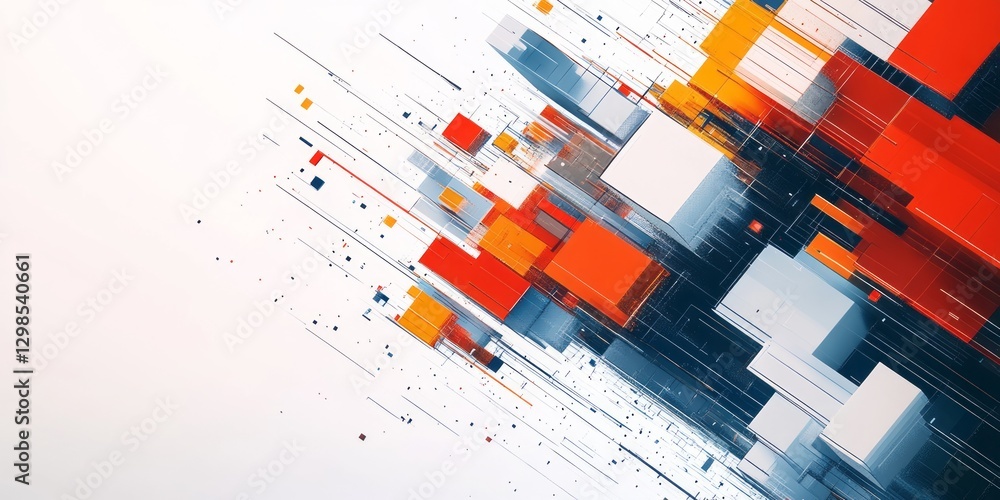 Abstract geometric composition with squares and lines on white background Abstract geometric composition with squares and lines on white background