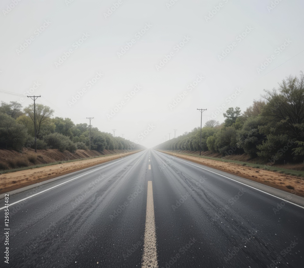 Fototapeta premium Foggy highway through rural landscape