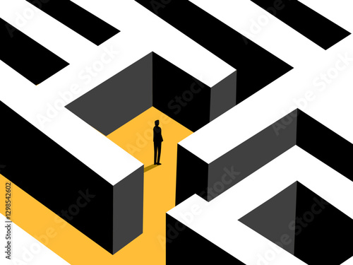 Finding a way out, Businessman standing in a maze