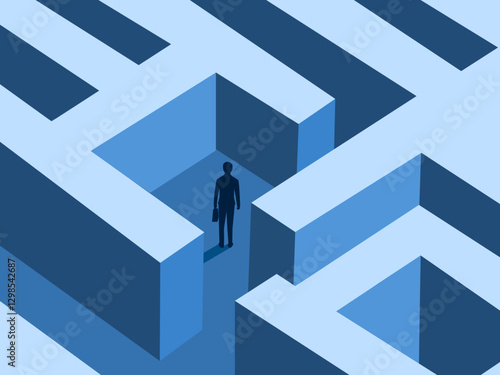 Lost, a businessman lost in a maze