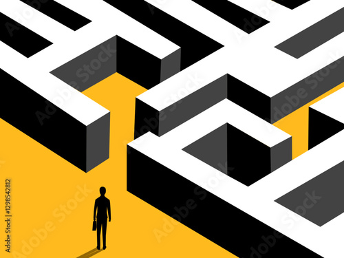 Businessman Standing at Maze Entrance. business concept