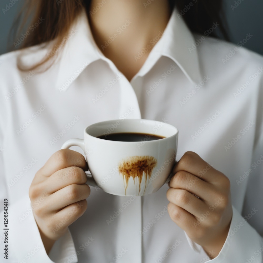 woman holding Coffee Cup with Stain woman holding Coffee Cup with Stain