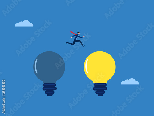 Creative, Businessman Jumping to Light Bulb