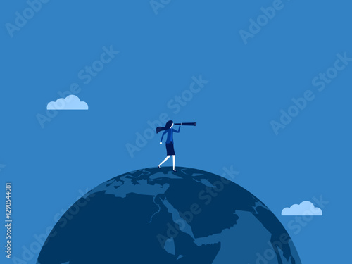 Economic Vision, Businesswoman Telescopes the Earth