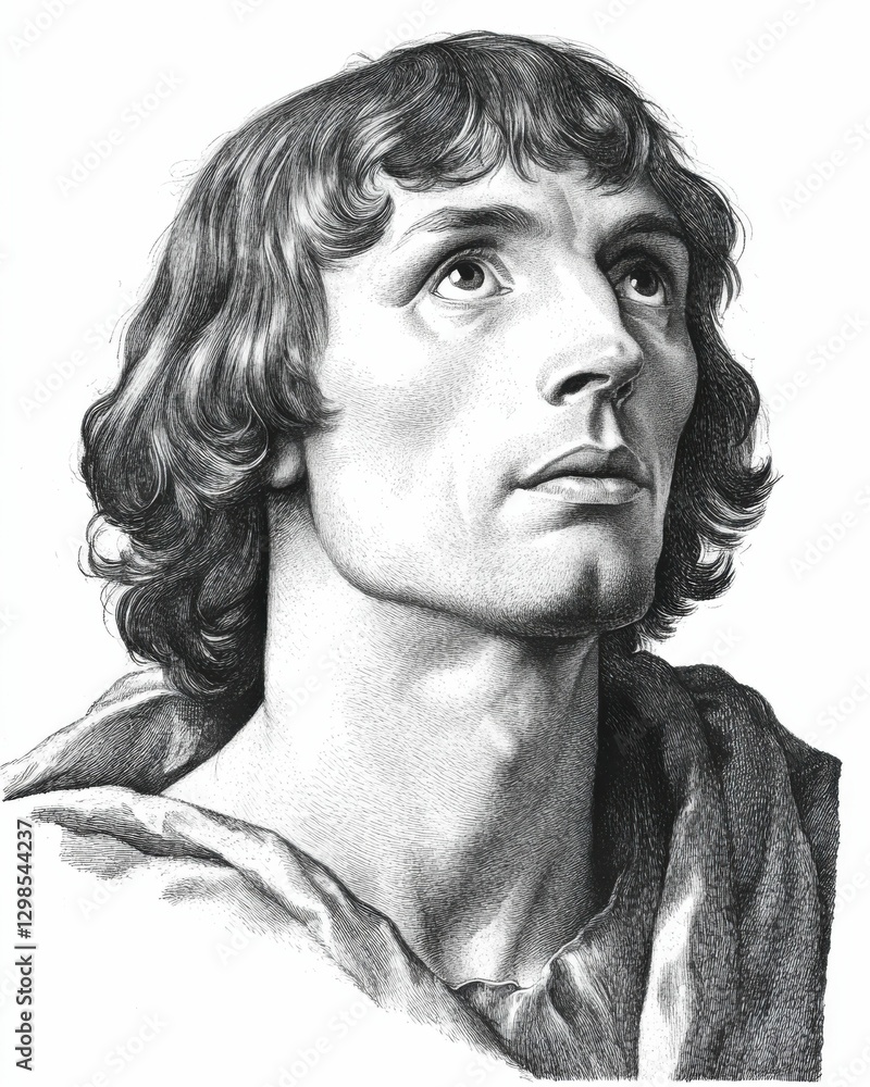 Obraz premium Copernicus. Nicolaus Copernicus Face. Editorial Drawing of a Famous Astronomer