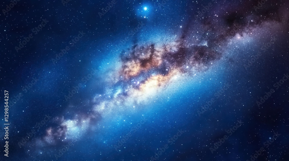 Fototapeta premium A vibrant galaxy scene filled with stars and cosmic colors, perfect for use in educational materials, space-themed artwork, or as a background for digital projects, Ideal for inspiring awe and wonder