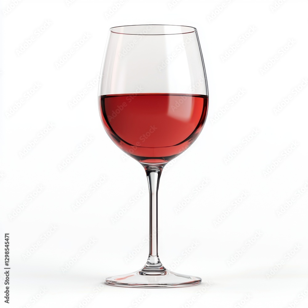 A single glossy 3D rendered miniature wine glass filled with deep red wine, smooth transparent glass, soft light reflections, neatly arranged A single glossy 3D rendered miniature wine glass filled with deep red wine, smooth transparent glass, soft light reflections, neatly arranged